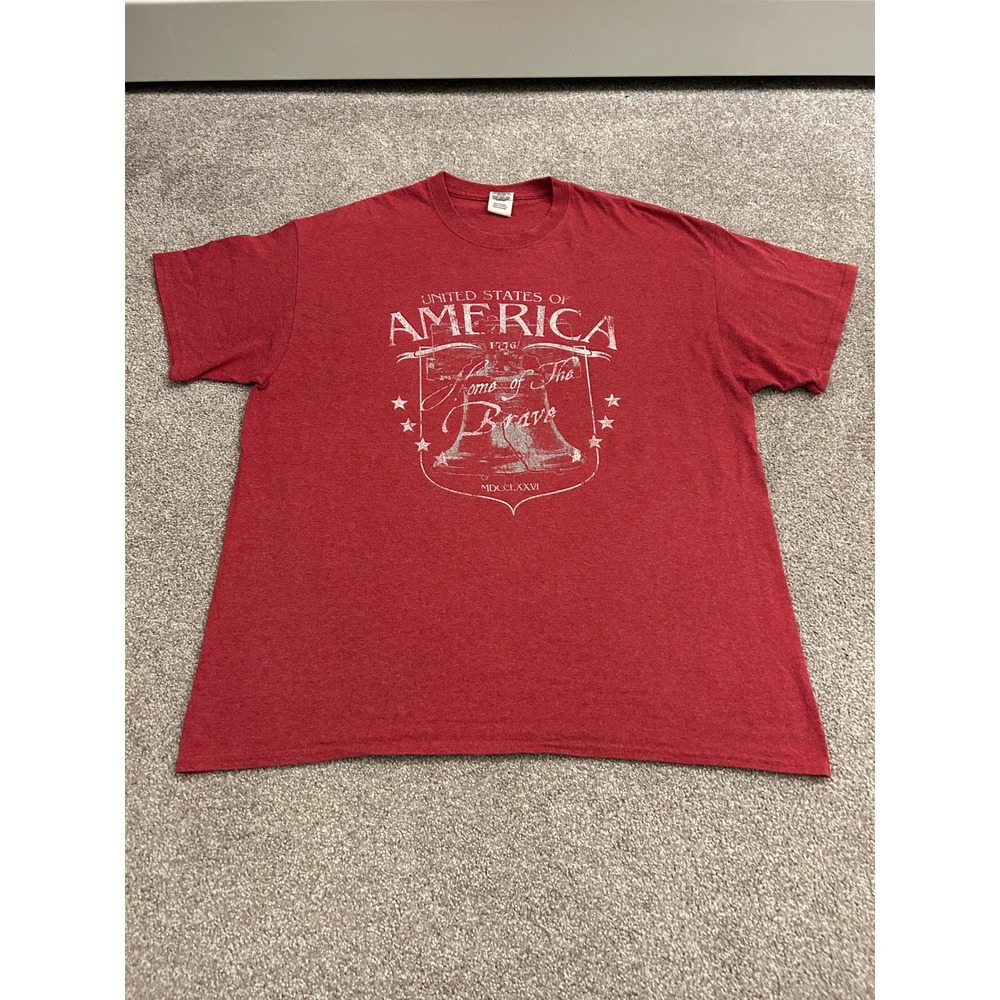 Vintage Graphic T-Shirt Mens XL Red Excellent Liberty Bell USA Home of the Brave